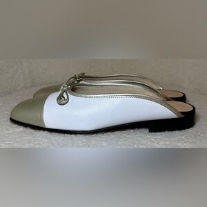 Brunate gold white bow slides flats loafers Italian‎ preppy designer inspired 36